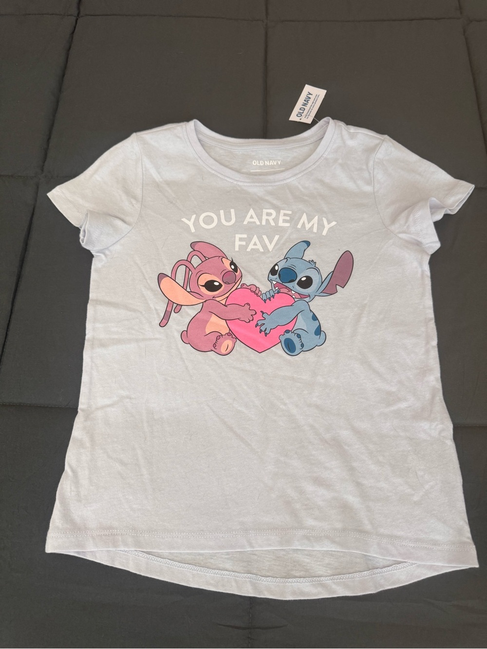 Old Navy Light Gray Lilo & Stitch 'You Are My Fav' Graphic Tee with Pink Heart